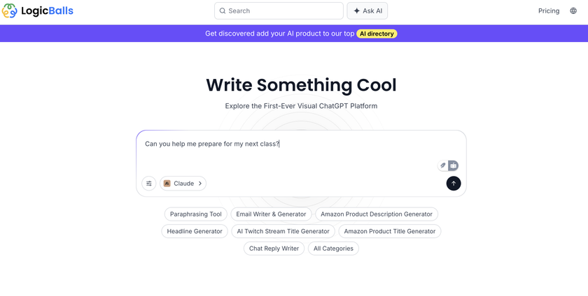 A screenshot of the LogicBalls homepage.