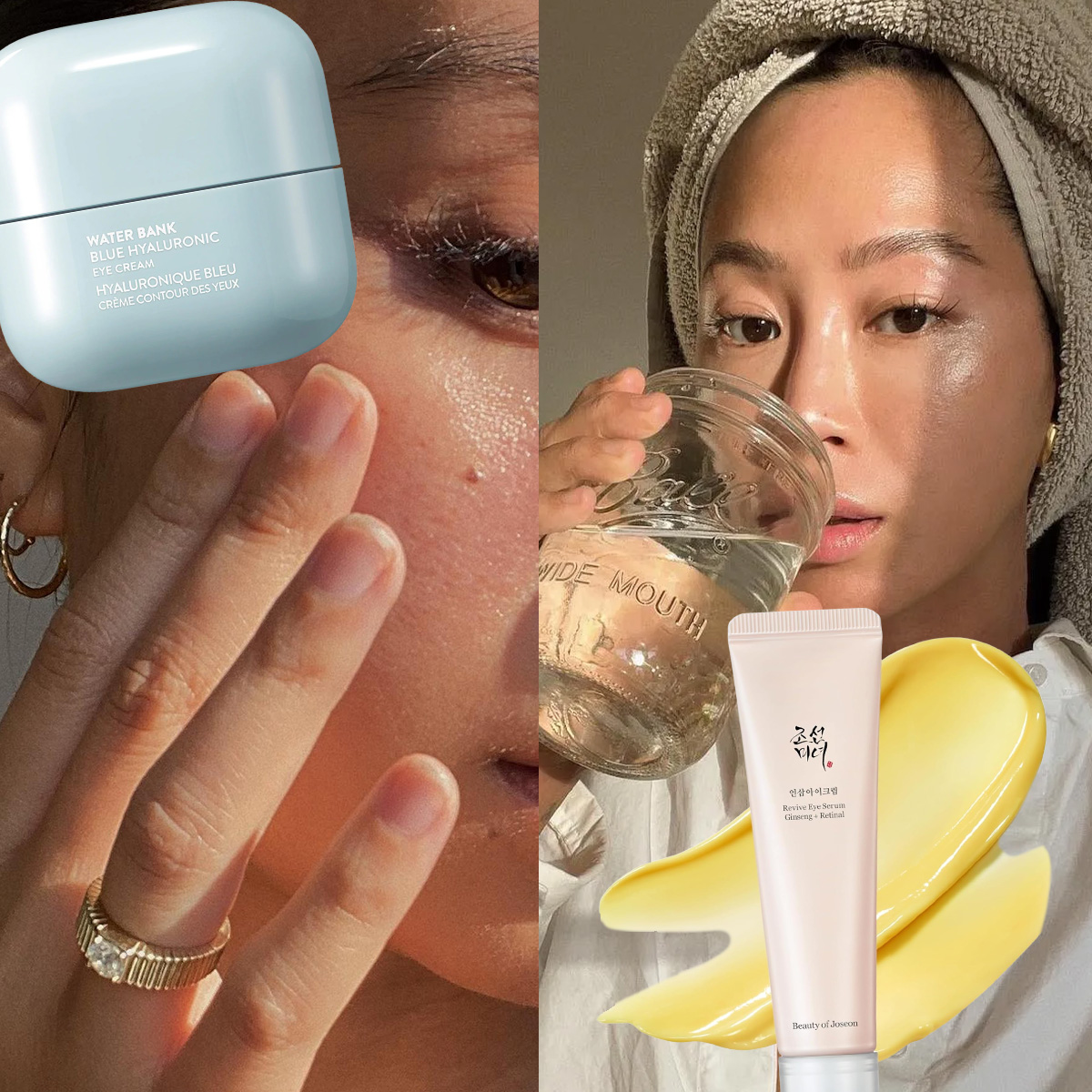 Collage of women with Korean eye creams
