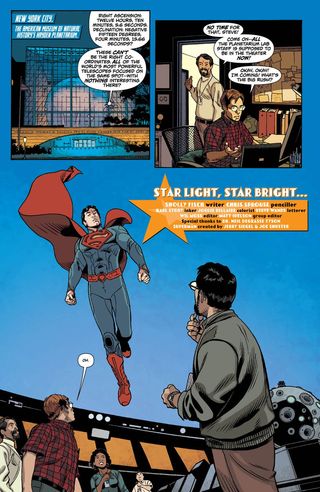 Superman visits the Hayden Planetarium at the American Museum of Natural History in an issue of Action Comics, cover date January 2013.