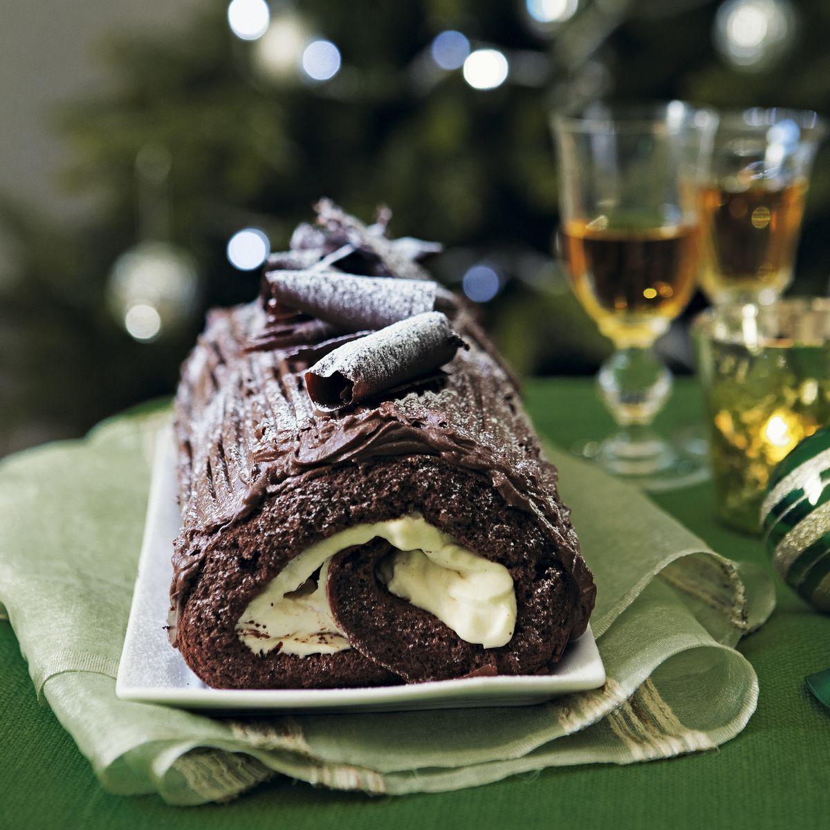 Christmas Chocolate Log with Irish Cream Filling Dessert Recipes