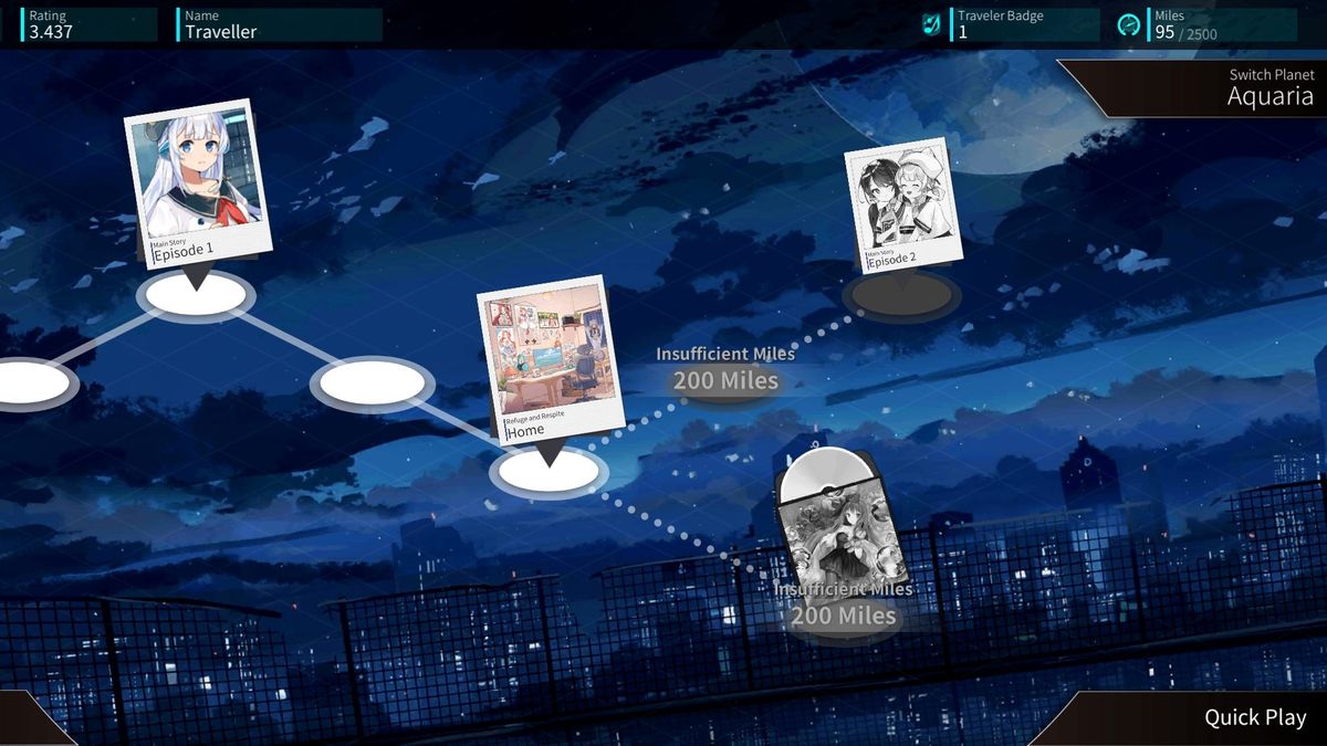 A map of the optional story mode, showing different branching paths that you can unlock for Ilot.
