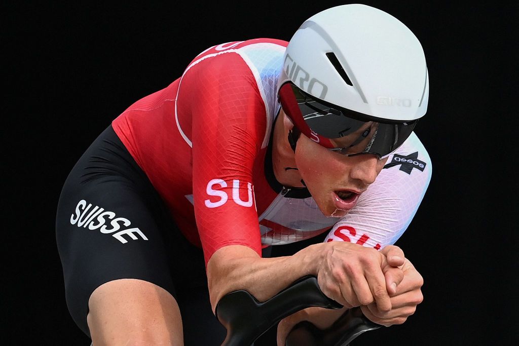 Switzerlands Stefan Kueng competes in the mens cycling road individual time trial during the Tokyo 2020 Olympic Games at the Fuji International Speedway in Oyama Japan on July 28 2021 Photo by Greg Baker AFP Photo by GREG BAKERAFP via Getty Images