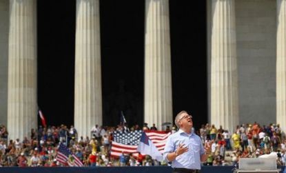 Fox News personality Glenn Beck speaks during the 'Restoring Honor' rally on August 28, 2010 in Washington, DC.