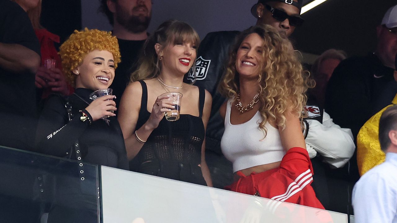 Taylor Swift with Ice Spice and Blake Lively at the Super Bowl