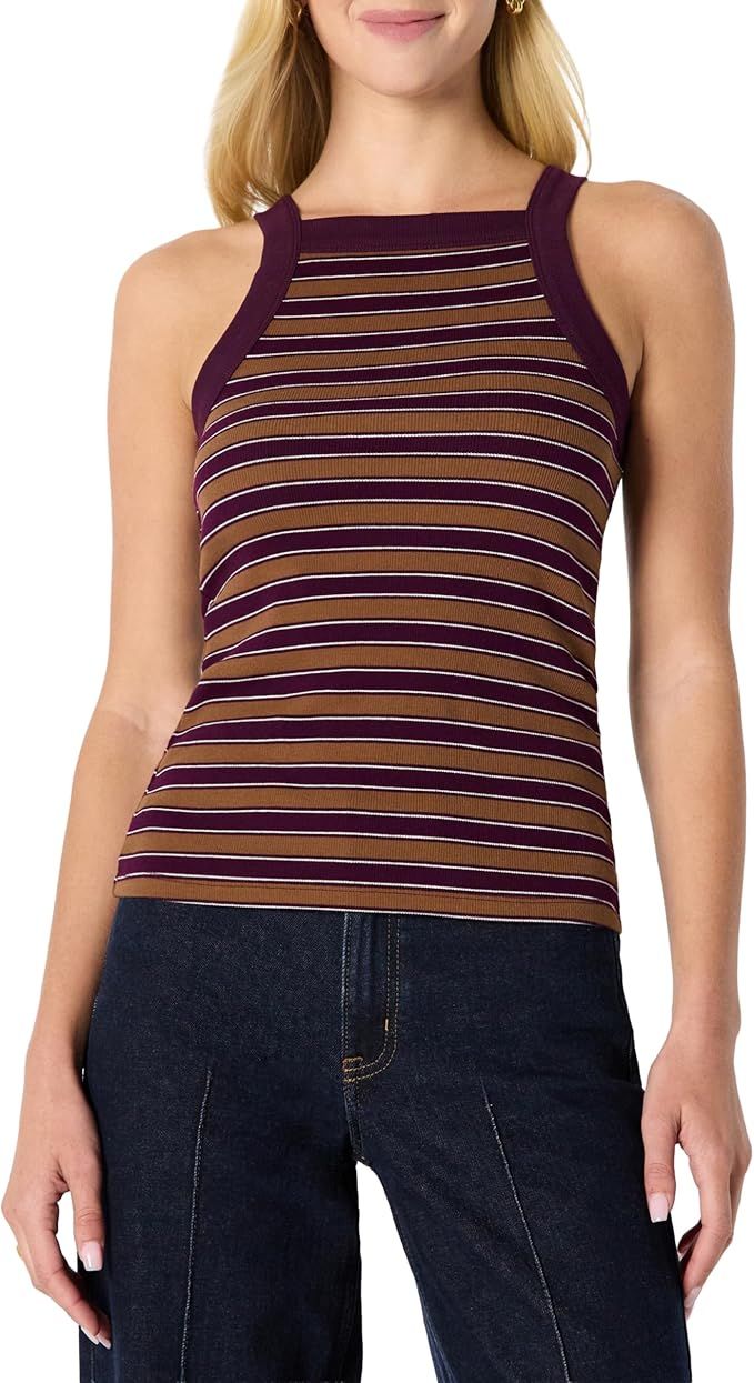 Amazon Essentials, Rib High-Neck Tank With Brown Stripe