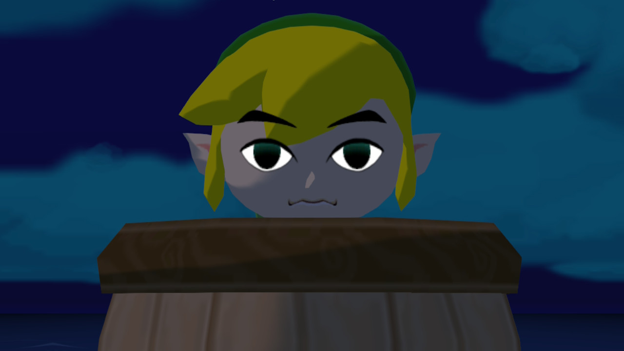 Link is in a barrel in The Legend of Zelda: Wind Waker on Nintendo Switch 2