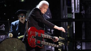 Jimmy Page performs onstage during 38th Annual Rock & Roll Hall Of Fame Induction Ceremony at Barclays Center on November 03, 2023 in New York City
