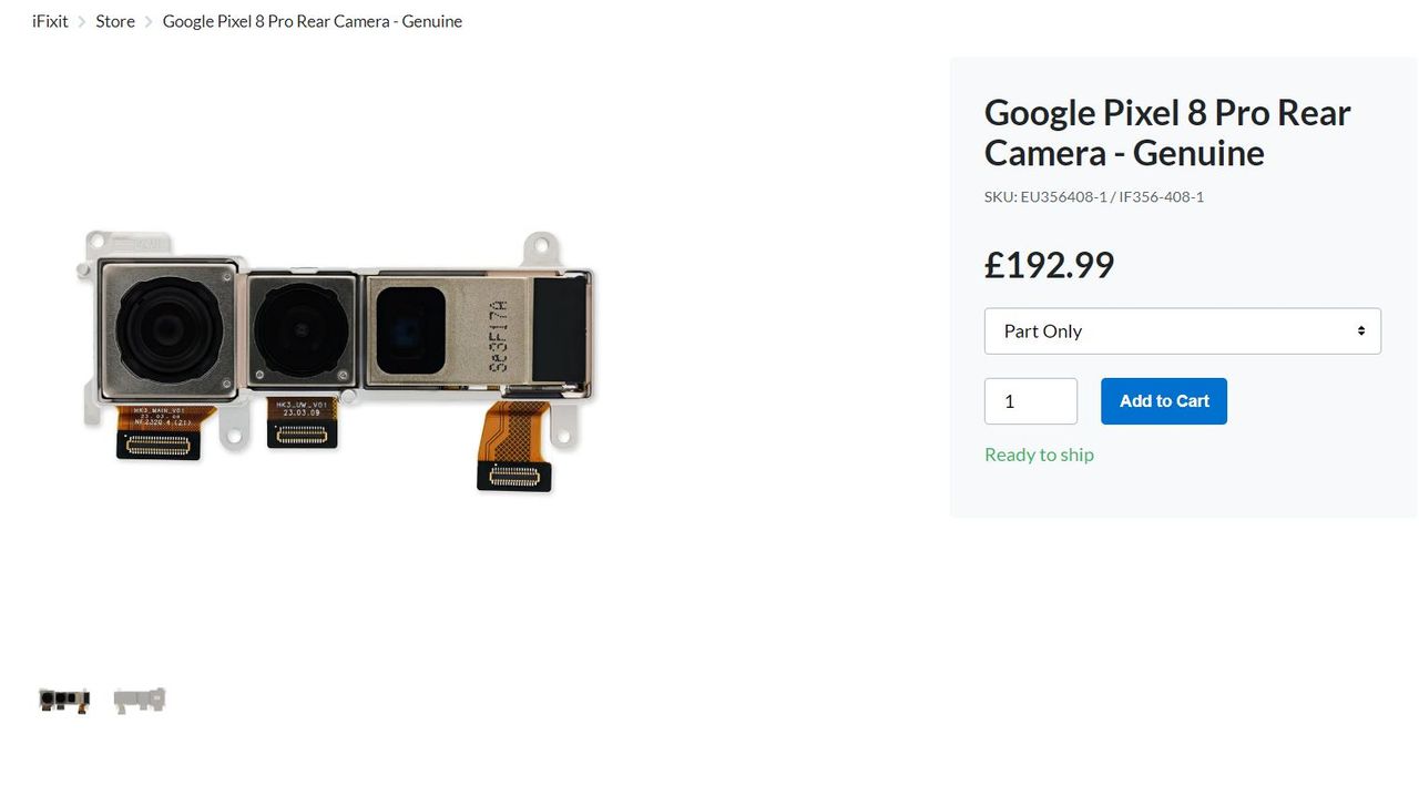 Components of Google pixel 8 series phones from iFixit website