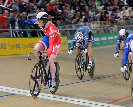 Jason Kenny (Great Britain) wins the European keirin championship.