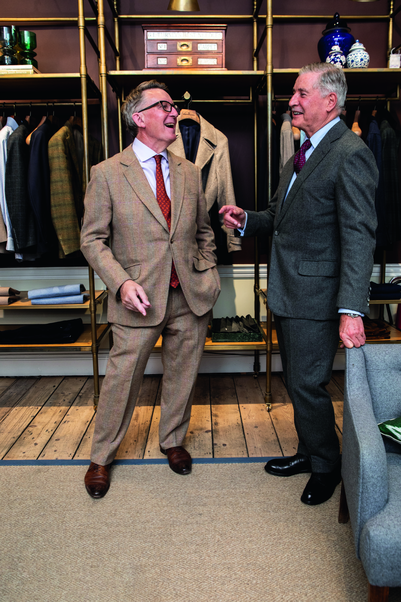 details and shots of the new Country Life tweed, a delightful red and green creation