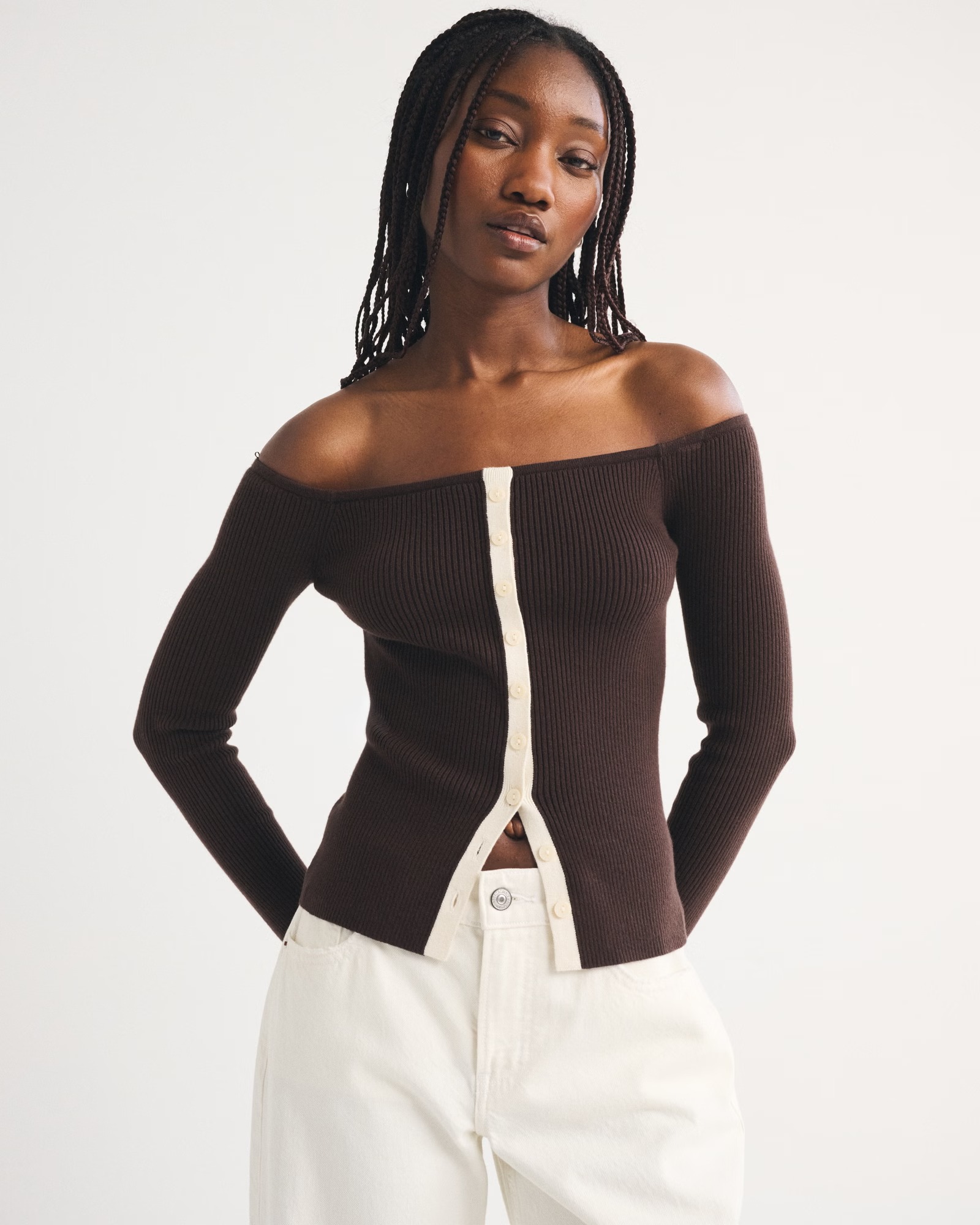 Abercrombie &amp;amp; Fitch, Off-The-Shoulder Button-Through Top