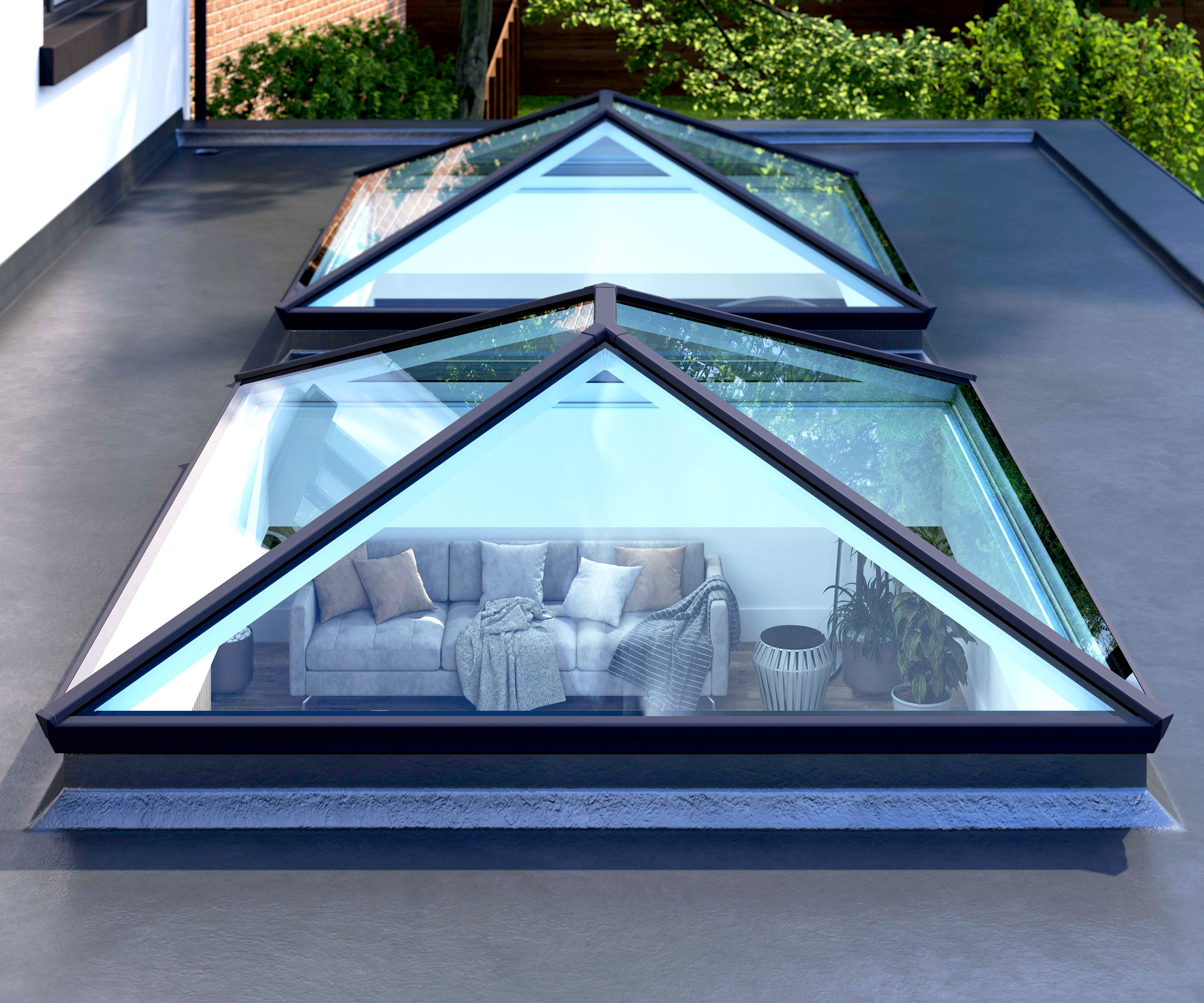 Two Korniche roof lanterns on flat roof