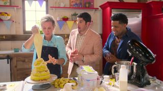 A cake being piped in Netflix's Blue Ribbon Baking Championship