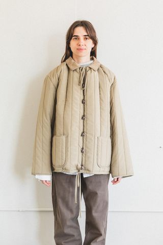 Quilt Jacket With Detachable Collar in Beige