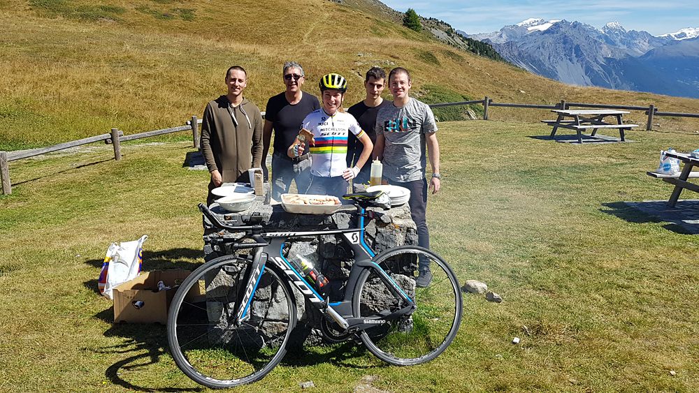 Annemiek van Vleuten joins her friends at the annual staff BBQ at the hotel she frequently stays at in the Valtellina region of Italy