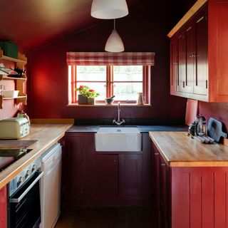red kitchen in classic shaker style
