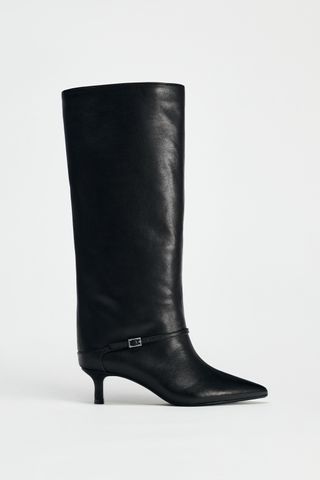 Kitten Heel Buckled Leather Boots