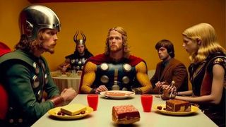 The Avengers sat around a dinner table