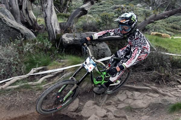 Troy Brosnan en route to a second place finish in the elite men's downhill qualifier.