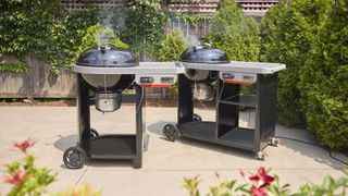 Weber Performer Smart Charcoal Grill in backyard