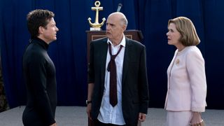 Michael, George, and Lucille Bluth stare at each other quizzically in Arrested Development