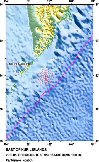 Map of earthquake location east of Kuril Islands