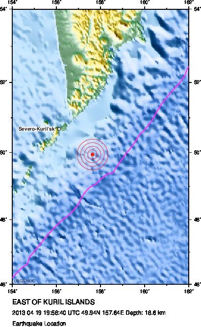 Map of earthquake location east of Kuril Islands