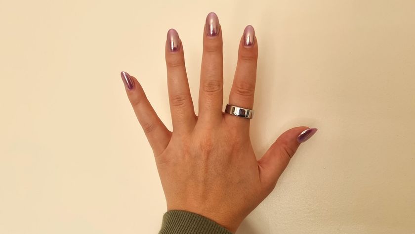 A close-up picture of our reviewer wearing the Oura Ring Gen 4