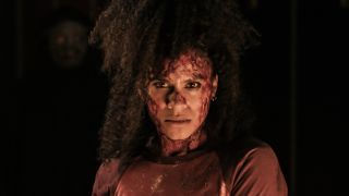 ZAZIE BEETZ as Asia looking straight ahead with blood all over her face and shirt in New Line Cinema/Nocturna&rsquo;s &ldquo;They Will Kill You,&rdquo;