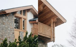 Details of the exterior and balcony of the chalet