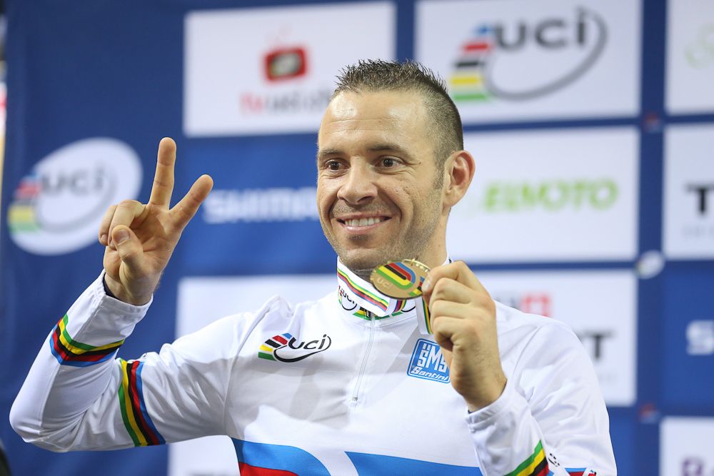 Francois Pervis celebrates his second gold medal.