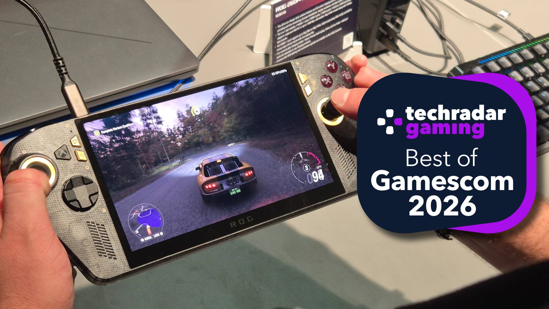 The Asus ROG Ally X20 with the TechRadar Gaming Best of Gamescom 2026 badge