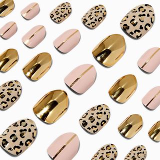 Gold Leopard Stiletto Press on Vegan Faux Nail Set - 24 Pack