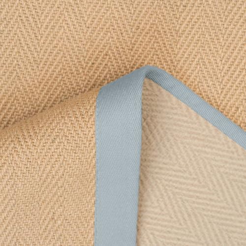 Natural Sustainable Grey Blue Cotton Border Herringbone Jute Area Rug Soft Durable Flatweave Mat Sisal Living Room Entrance Kitchen Carpet Rugs70cm X 240cm