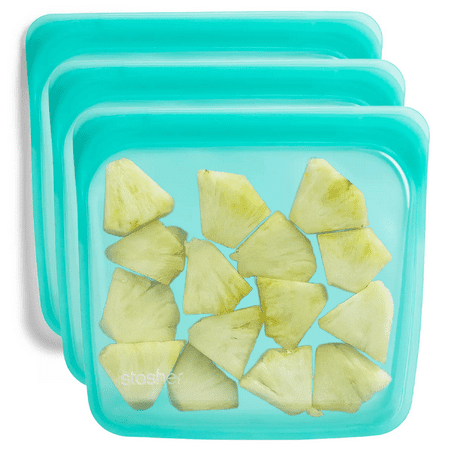 Stasher Reusable Silicone Storage Bag, 3 Pack, Food Storage Container, Microwave and Dishwasher Safe, Leak-Free, Sandwich, Aqua