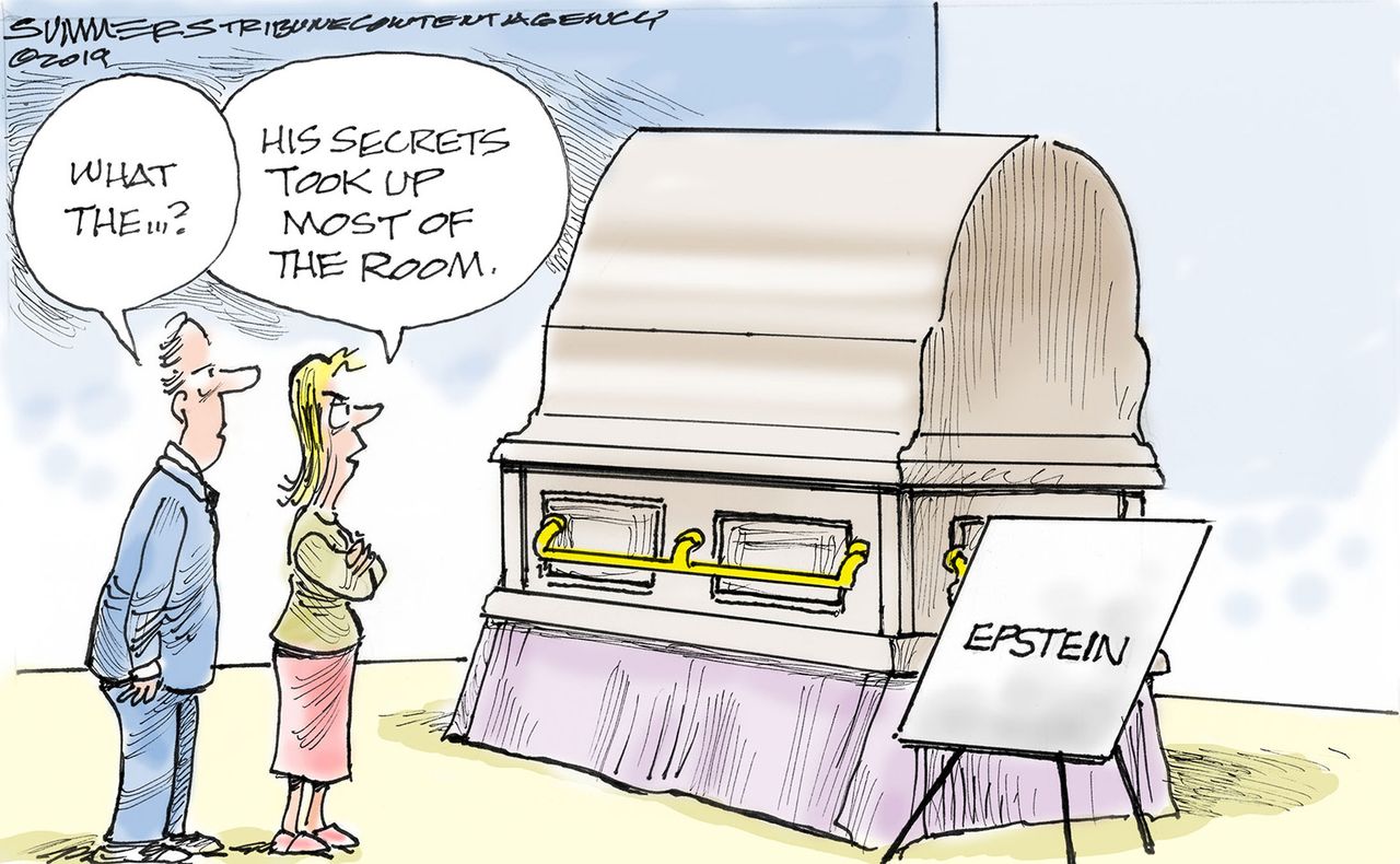 Political Cartoon Casket Full of Secrets Jeffrey Epstein