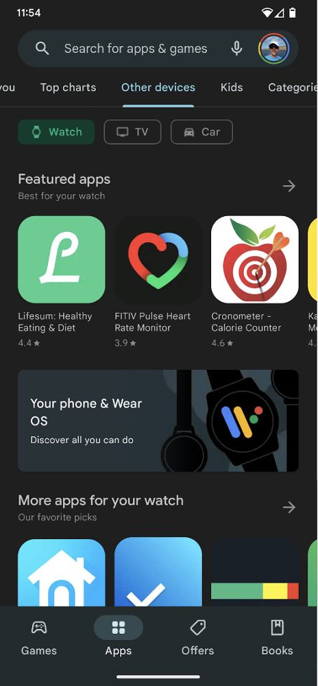 The Other devices tab in the Play Store