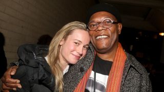 NEW YORK, NEW YORK - JANUARY 21: (EXCLUSIVE COVERAGE) Brie Larsen and Samuel L. Jackson pose backstage at the play "The Piano Lesson" on Broadway at The Barrymore Theater on January 21, 2023 in New York City. 