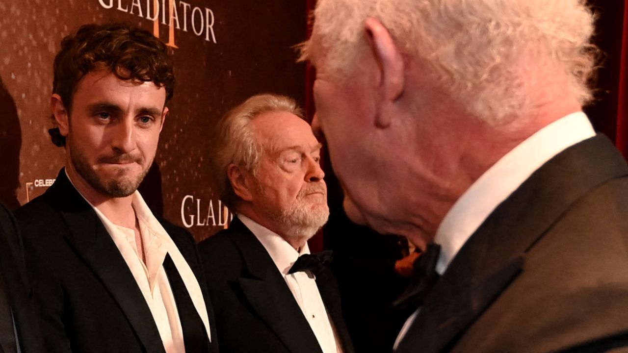 Paul Mescal gives King Charles a funny look as the pair meet at the Gladiator II premiere in London