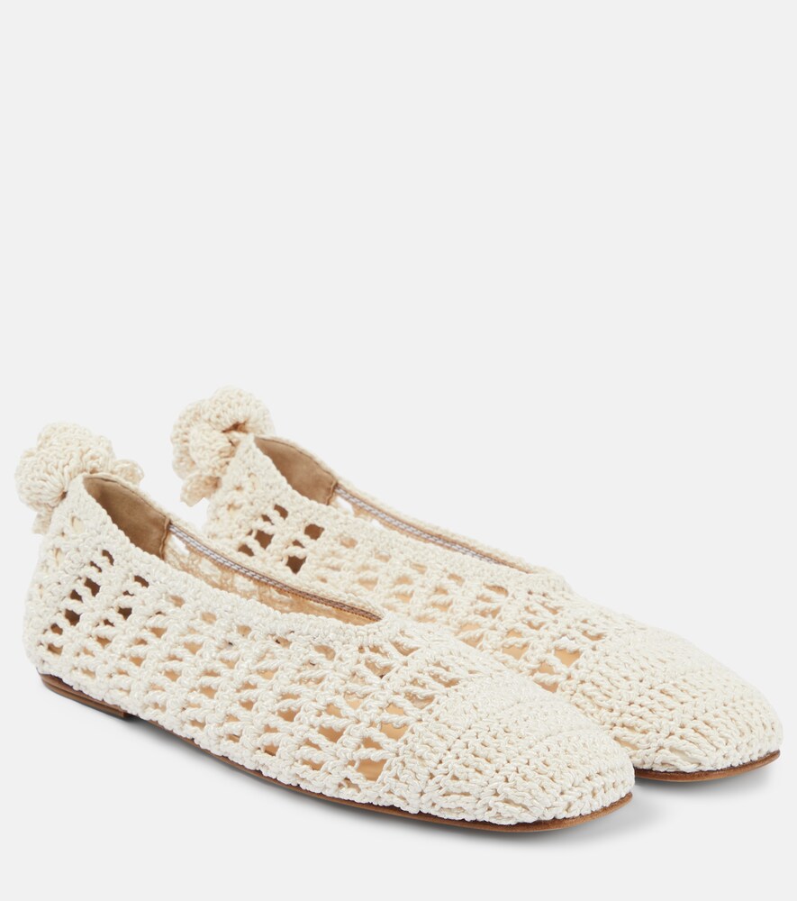 Floral-Appliqué Crochet Ballet Flats