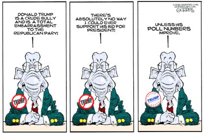 Political cartoon U.S. 2016 election Donald Trump Republican party approval
