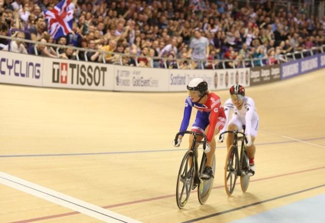 The crowd roars as Rebecca James wins the deciding match to win the sprint bronze medal.