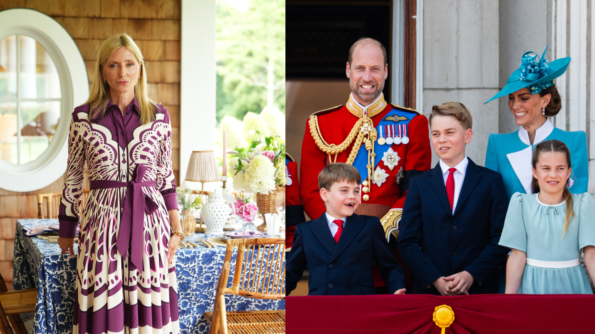 Crown Princess Marie-Chantal; Prince William, Prince Louis, Prince George, Princess Charlotte and Princess Kate posing on the Buckingham Palace balcony