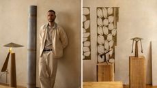 Emerging designer Federico Stefanovich, photographed by Maureen M Evans, in his Mexico City studio,with his ‘Folia’ floor lamp, and ‘Temis’ candleholder @federico.stefanovich