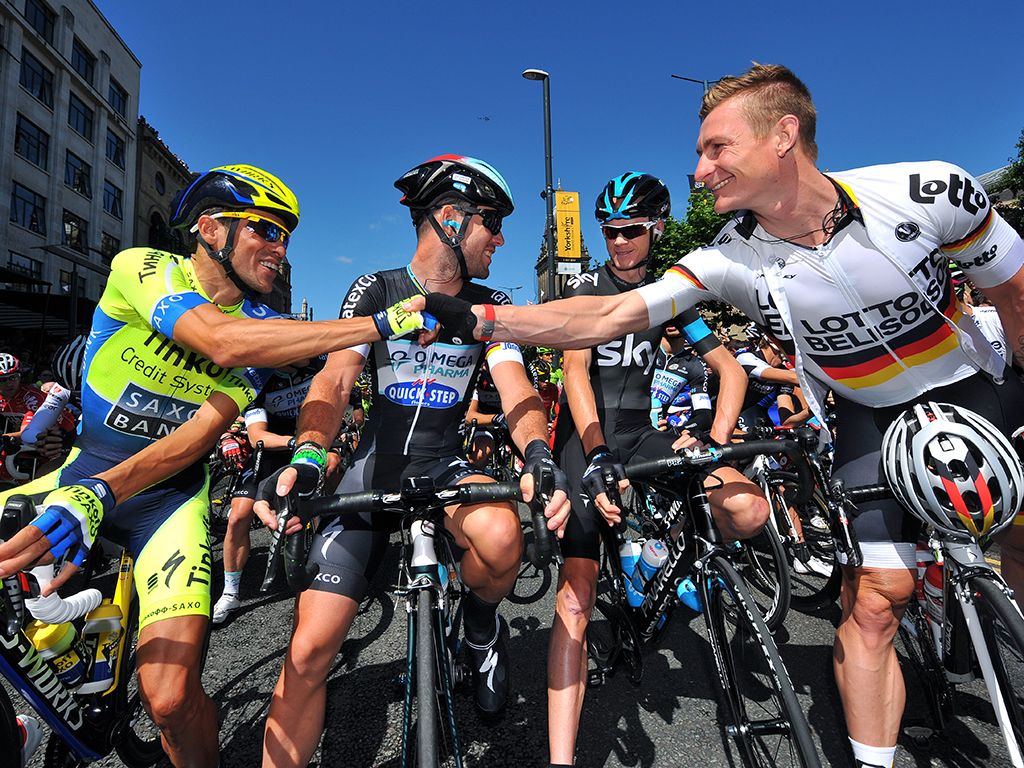 Contador, Cavendish, Froome and Greipel at the start of the 2014 Tour de France in Yorkshire