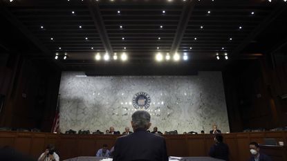 Federal Reserve Chair Jerome Powell speaking in front of the Senate Banking Committee