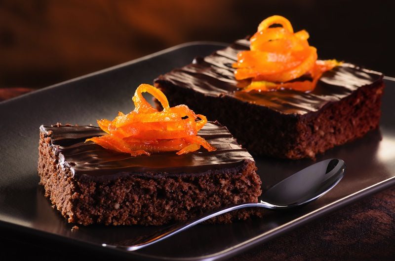 Chocolate brownies on a plate.