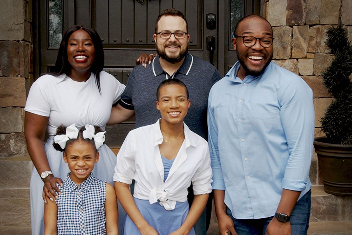 Cast members of &quot;Instant Family&quot; from upper left: Nicole Walters, Josh Walters, and Eddie Bernardez; From lower left: Daughters Ally and Kriss