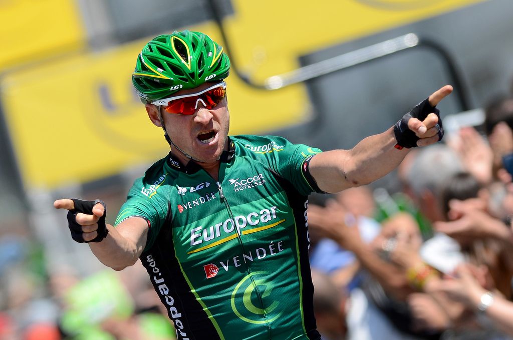 Thomas Voeckler celebrating a stage win in 2013