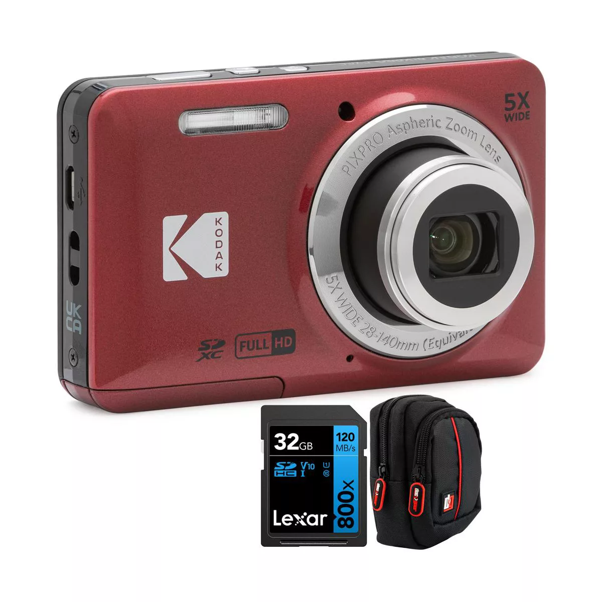 Kodak Pixpro Fz55 Digital Camera Red With 32gb Memory Card & Camera Case